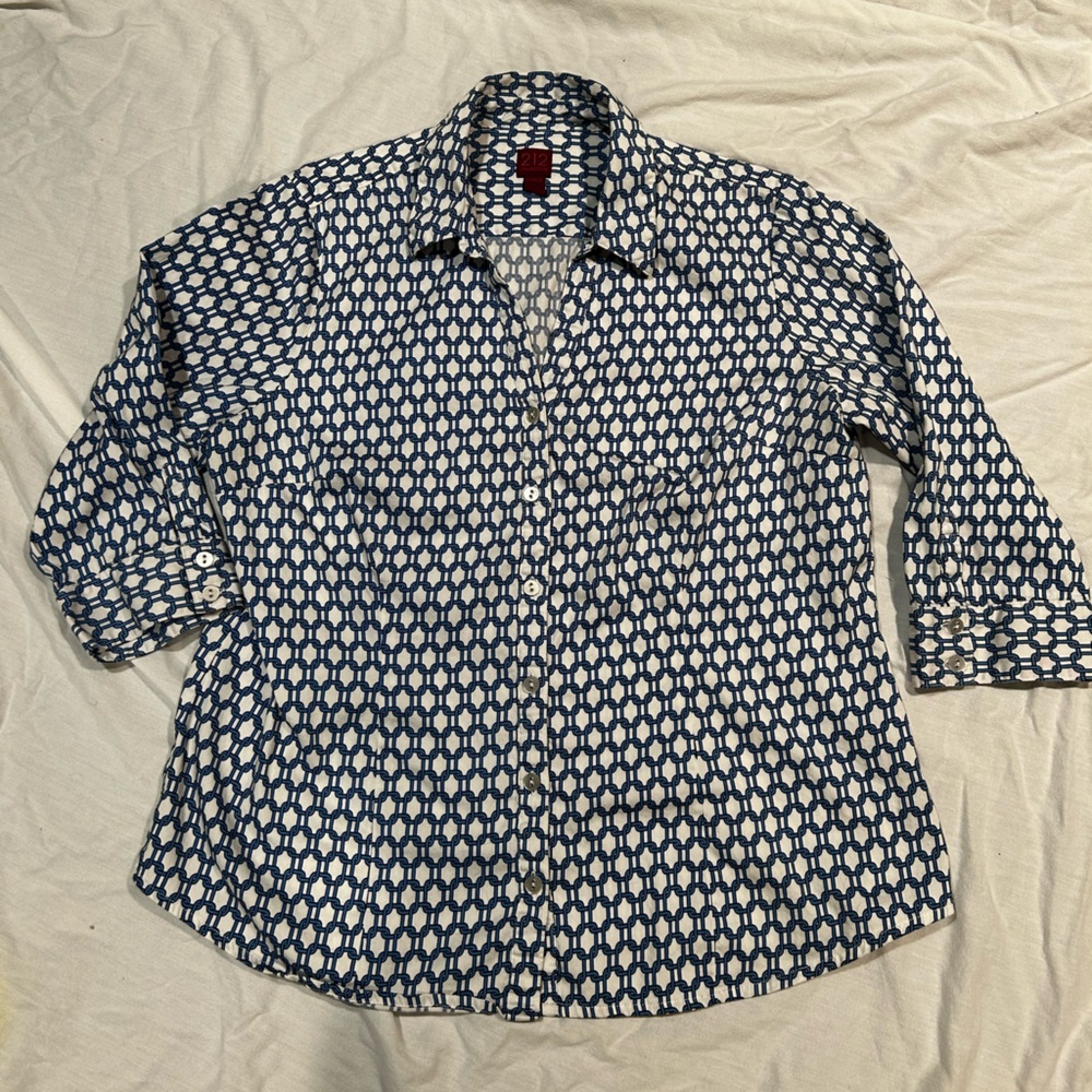 212 Collection Navy and White Women's Button Down Shirt